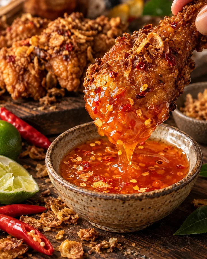 ไก่ทอดจิ้มซอสไก่ทอดหาดใหญ่ (ภาพ concept)
