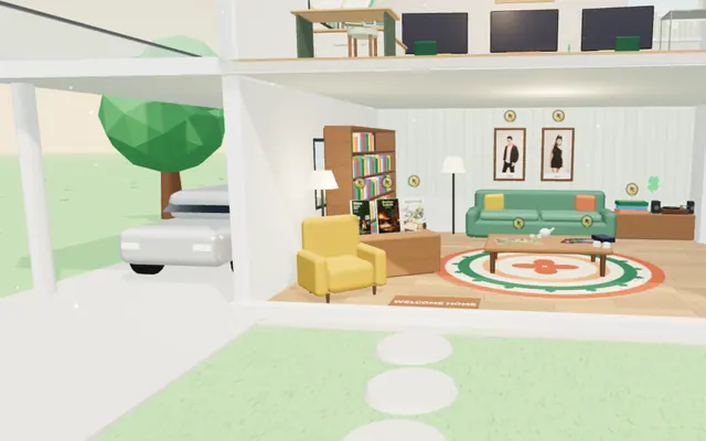 บ้าน myClover แบบ 3D ผ่าผนังให้เห็นห้องนั่งเล่นและห้องทำงานชั้นบน
